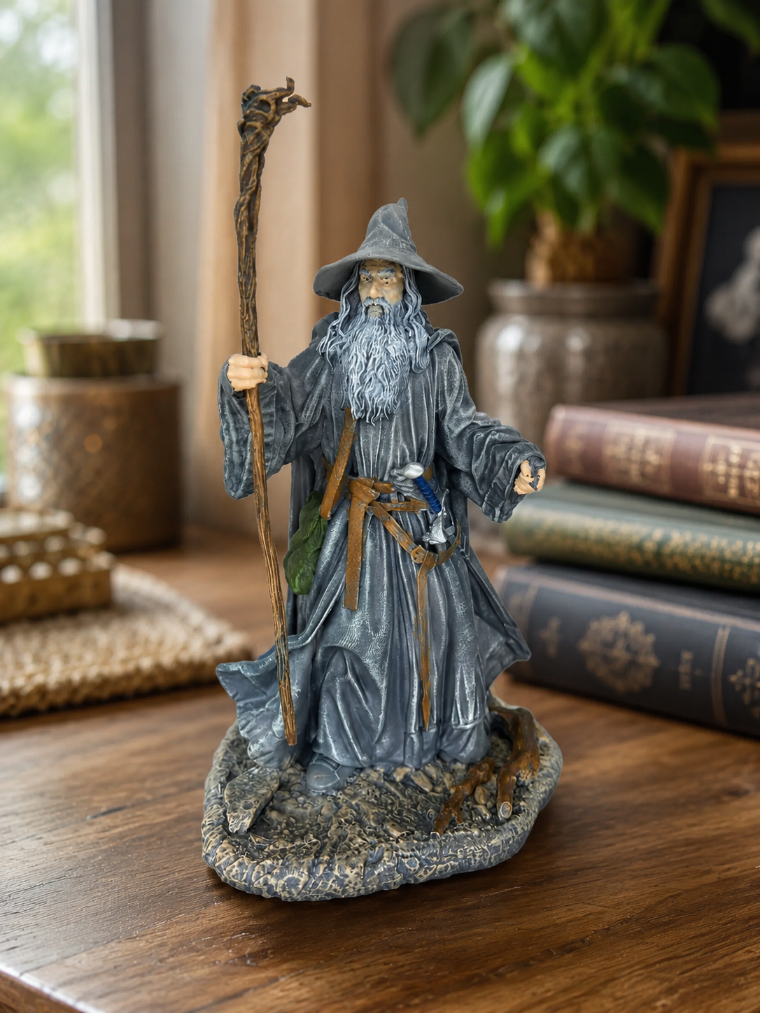 Gandalf Wizard Figure, Grey Wizard Statue, Fantasy Mage Sculpture, Handmade Resin Collectible, Magical Decor Gift